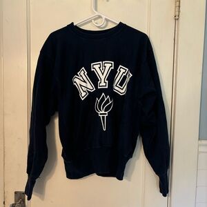 Navy blue Champion NYU crewneck.